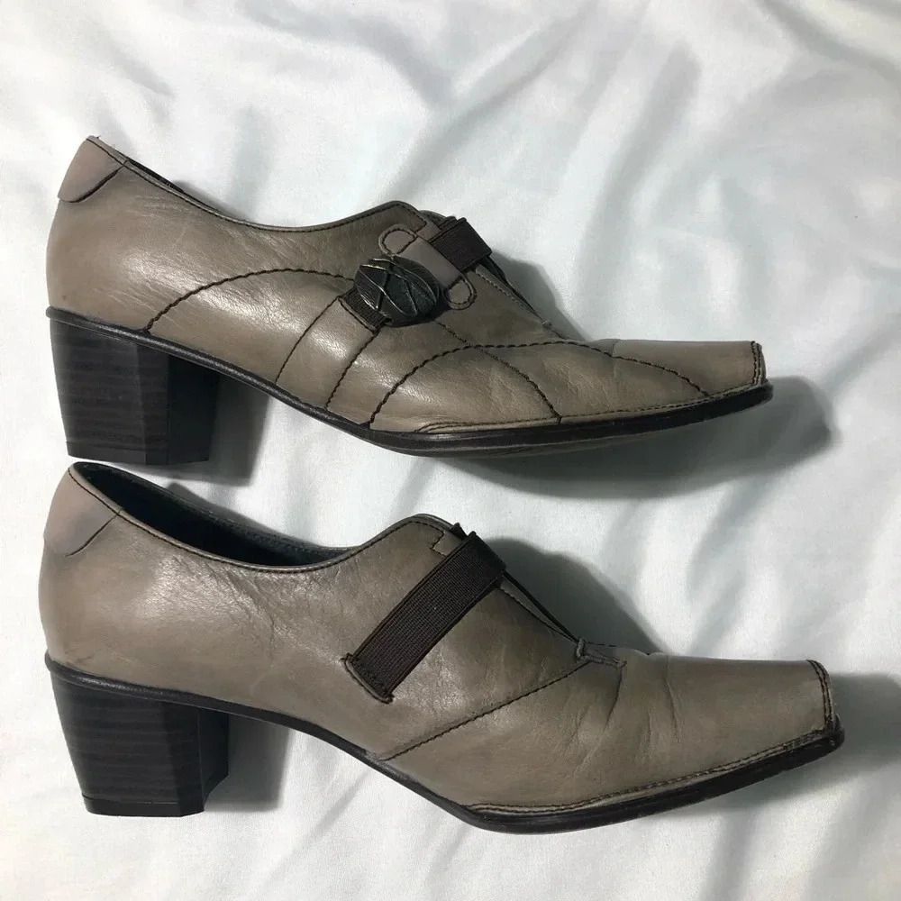Hispanitas Leather Heels Worn Look Tan Brown Buckle size  37 (US 6-6.5) - Picture 2 of 14